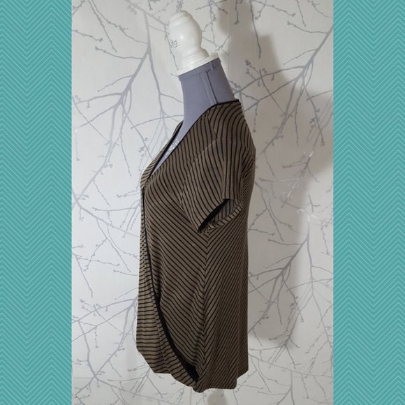 Maeve Olive Green Striped Leila Faux Wrap Blouse - Picture 2 of 3